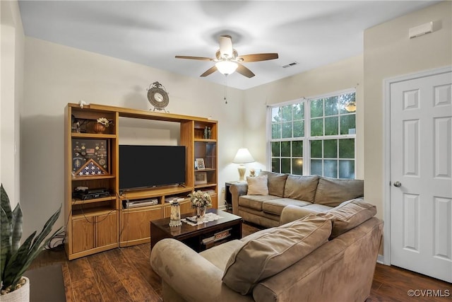 4613 Milfax Rd, Chesterfield, VA 23224 - living area featuring a ceiling fan and dark wood-style flooring