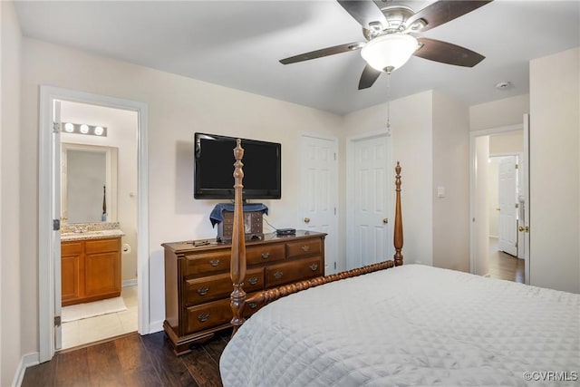 4613 Milfax Rd, Chesterfield, VA 23224 - bedroom featuring dark wood-type flooring, connected bathroom, and ceiling fan