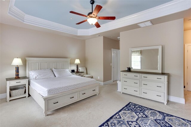11715 Triple Notch Ter, Henrico, VA 23233 - bedroom featuring light colored carpet, ornamental molding, baseboards, and a tray ceiling