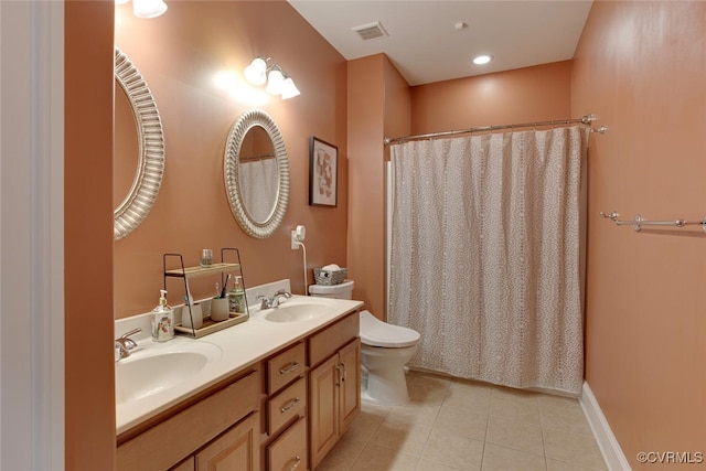 11715 Triple Notch Ter, Henrico, VA 23233 - full bathroom featuring toilet, tile patterned floors, double vanity, and curtained shower
