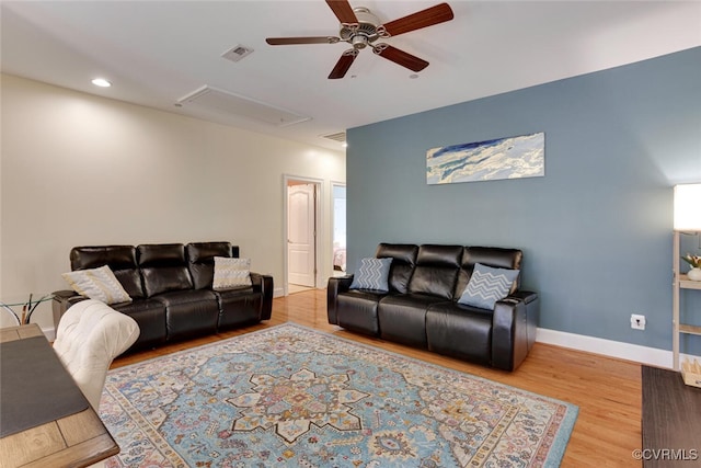 11715 Triple Notch Ter, Henrico, VA 23233 - living area with attic access, a ceiling fan, wood finished floors, baseboards, and recessed lighting