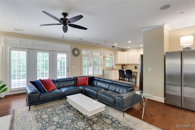 11715 Triple Notch Ter, Henrico, VA 23233 - living room with crown molding, wood finished floors, ceiling fan, and recessed lighting