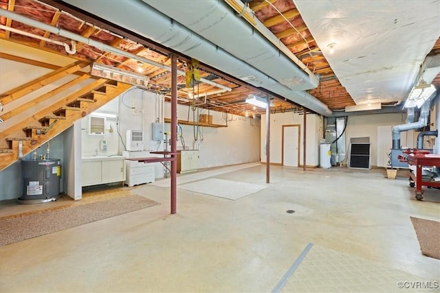 3786 Donavon Mill Ct, Powhatan, VA 23139 - unfinished basement with water heater, stairs, electric panel, and heating unit