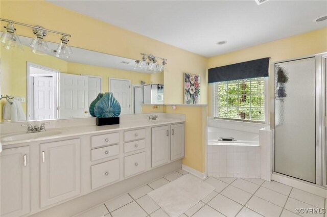 11601 Shadow Run Ln, Glen Allen, VA 23059 - bathroom featuring double vanity, a shower stall, tile patterned flooring, and a garden tub