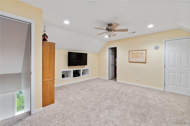 11601 Shadow Run Ln, Glen Allen, VA 23059 - unfurnished living room featuring lofted ceiling, a ceiling fan, carpet floors, baseboards, and recessed lighting