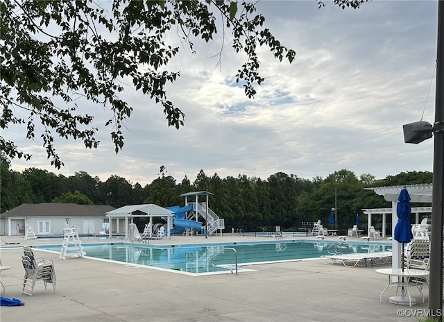 11601 Shadow Run Ln, Glen Allen, VA 23059 - community pool with a pergola, a patio area, and a water slide