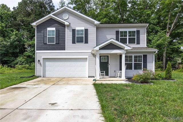 3612 Roselawn Ter, Hopewell, VA 23860 - traditional-style home featuring a garage, driveway, a front yard, and view of wooded area