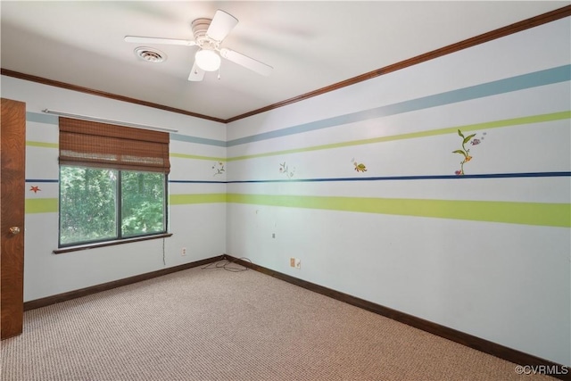5910 Harbourwood Pl, Chesterfield, VA 23112 - carpeted spare room with baseboards, ornamental molding, and ceiling fan