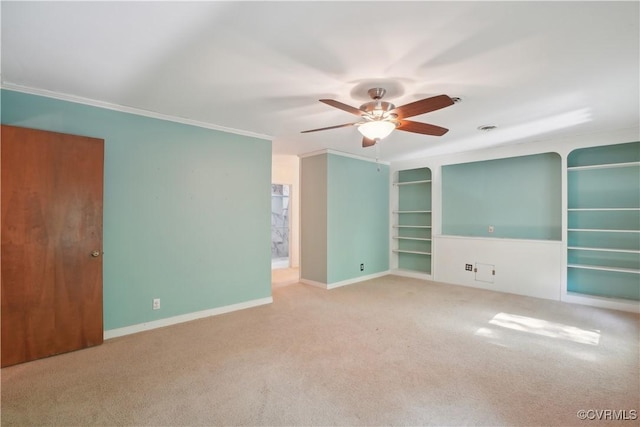 5910 Harbourwood Pl, Chesterfield, VA 23112 - carpeted spare room featuring ceiling fan, built in features, baseboards, and crown molding