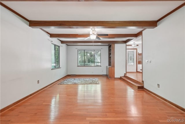 5910 Harbourwood Pl, Chesterfield, VA 23112 - empty room with beam ceiling, light wood-style floors, baseboards, and ceiling fan