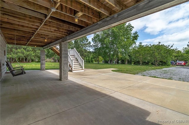 224 Oyster Creek Dr, White Stone, VA 22578 - view of patio featuring stairway and view of wooded area