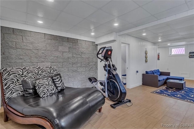 224 Oyster Creek Dr, White Stone, VA 22578 - workout area featuring a drop ceiling, baseboards, and recessed lighting