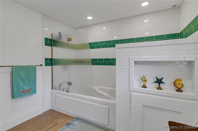224 Oyster Creek Dr, White Stone, VA 22578 - full bathroom featuring wood finished floors,  shower combination, and recessed lighting