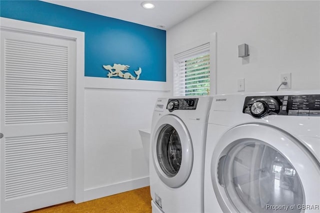 224 Oyster Creek Dr, White Stone, VA 22578 - washroom featuring washer and clothes dryer and recessed lighting