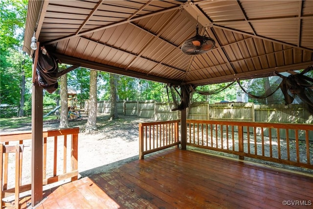 3206 Ramsey Dr, Chester, VA 23831 - wooden deck with a gazebo and a ceiling fan
