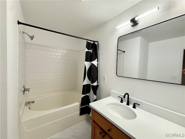 4608 Stoney Creek Pkwy, Chester, VA 23831 - bathroom featuring vanity, shower / bathtub combination with curtain, and marble finish floors