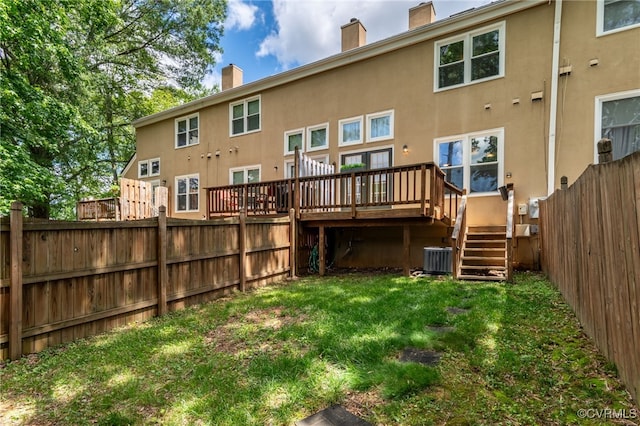 2615 Towngate Ct, Henrico, VA 23233 - back of house featuring a chimney, stairway, a deck, stucco siding, and cooling unit