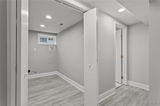 2920 Hawthorne Ave, Richmond, VA 23222 - laundry room featuring washer hookup, light wood-type flooring, recessed lighting, and baseboards