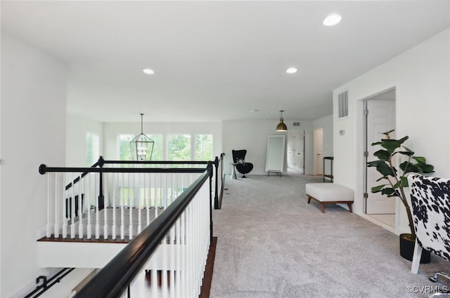 17912 Pine Canyon Trl, Moseley, VA 23120 - corridor featuring carpet floors, recessed lighting, and an upstairs landing