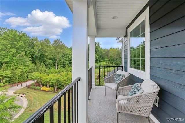 17912 Pine Canyon Trl, Moseley, VA 23120 - balcony featuring a wooded view