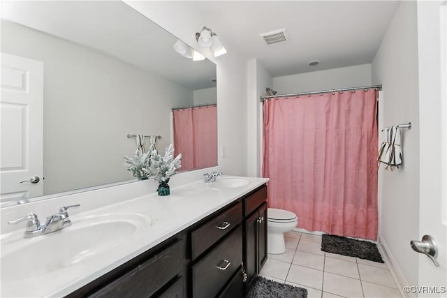 17912 Pine Canyon Trl, Moseley, VA 23120 - bathroom featuring tile patterned flooring, double vanity, toilet, and curtained shower