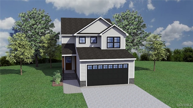 2628 Butterbean Ct, Richmond, VA 23231 - traditional-style house with a garage, driveway, a front lawn, and roof with shingles