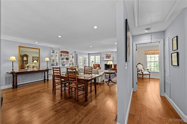 20031 Woodland Fox Ln, Rockville, VA 23146 - dining room with attic access, wood-type flooring, recessed lighting, and baseboards