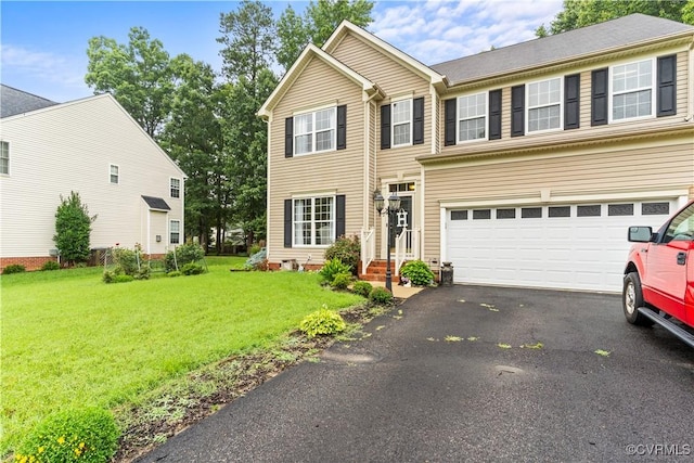 8412 Newbys Mill Dr, Chesterfield, VA 23832 - view of front of home with asphalt driveway, a front yard, and an attached garage