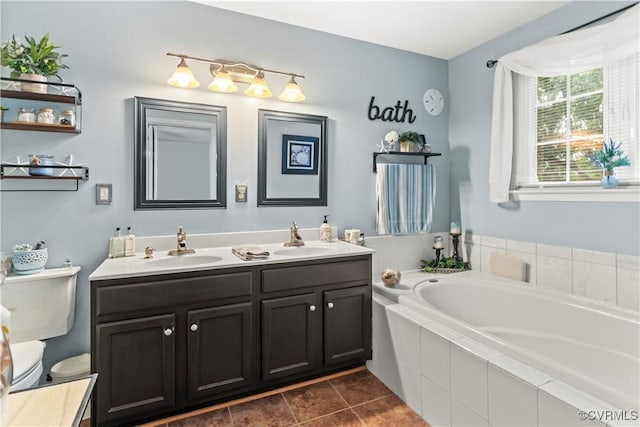 8412 Newbys Mill Dr, Chesterfield, VA 23832 - full bathroom with double vanity, a garden tub, and tile patterned flooring