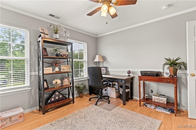8412 Newbys Mill Dr, Chesterfield, VA 23832 - office featuring a ceiling fan, wood finished floors, and ornamental molding