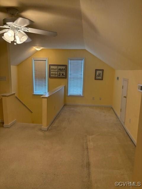 11292 Silverstone Dr, Mechanicsville, VA 23116 - additional living space featuring ceiling fan, lofted ceiling, light carpet, and baseboards