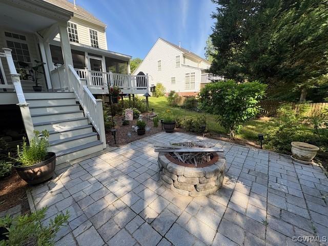 11292 Silverstone Dr, Mechanicsville, VA 23116 - view of patio / terrace with a fire pit and stairs