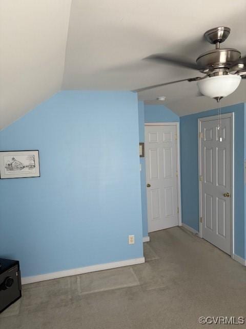 11292 Silverstone Dr, Mechanicsville, VA 23116 - bonus room with lofted ceiling, a ceiling fan, baseboards, and light colored carpet
