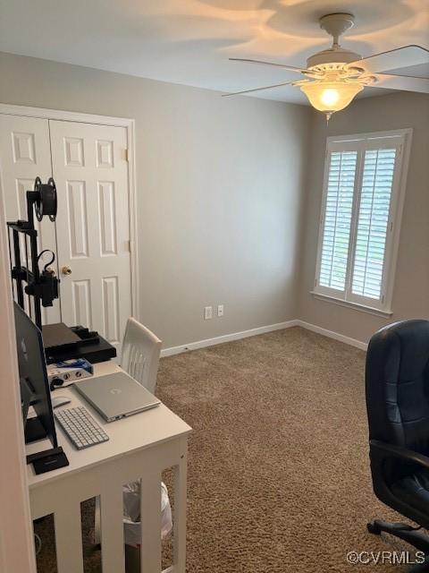 11292 Silverstone Dr, Mechanicsville, VA 23116 - carpeted office featuring a ceiling fan and baseboards