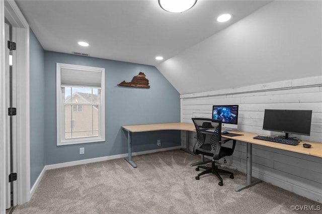 8324 Longlands Pl, Chesterfield, VA 23832 - office area with lofted ceiling, light carpet, recessed lighting, and baseboards