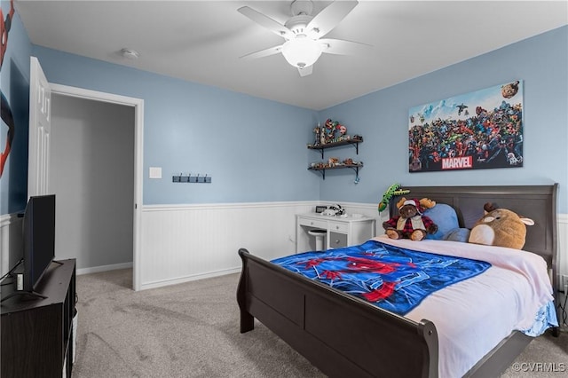 8324 Longlands Pl, Chesterfield, VA 23832 - carpeted bedroom featuring a wainscoted wall and ceiling fan