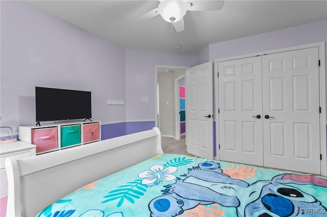 8324 Longlands Pl, Chesterfield, VA 23832 - bedroom featuring light carpet, a closet, ceiling fan, and baseboards