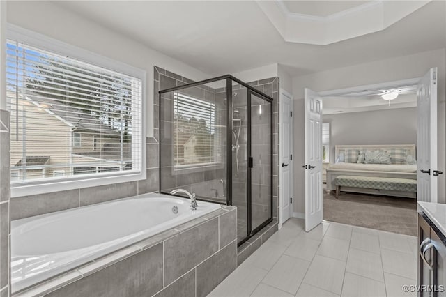 8324 Longlands Pl, Chesterfield, VA 23832 - bathroom featuring connected bathroom, a bath, a shower stall, and tile patterned floors