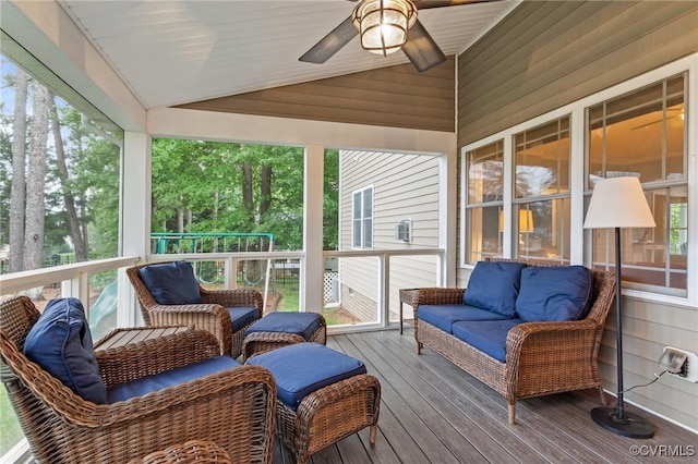 8324 Longlands Pl, Chesterfield, VA 23832 - sunroom / solarium with a ceiling fan, lofted ceiling, and an outdoor hangout area