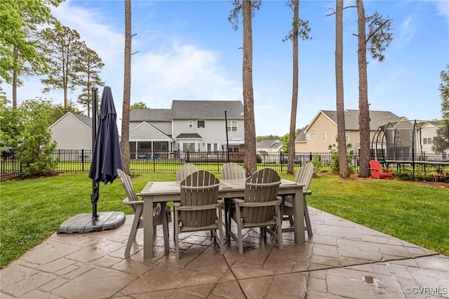 8324 Longlands Pl, Chesterfield, VA 23832 - view of patio / terrace featuring outdoor dining space, a residential view, and a trampoline