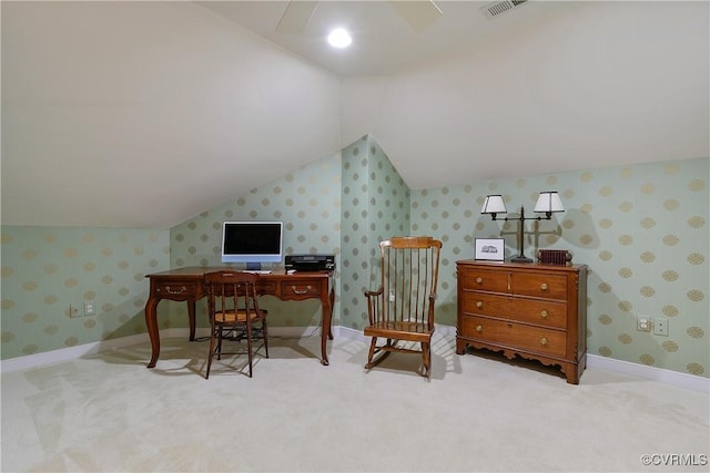 522 Hunt Field Rd, Manakin Sabot, VA 23103 - office space featuring lofted ceiling, carpet floors, and wallpapered walls