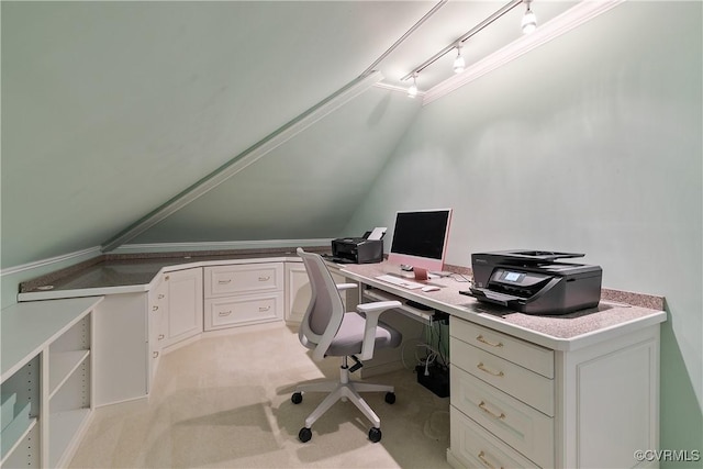 522 Hunt Field Rd, Manakin Sabot, VA 23103 - office space featuring light colored carpet, lofted ceiling, and track lighting