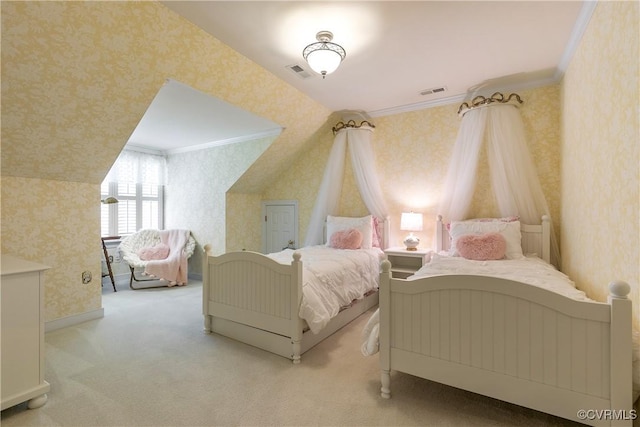 522 Hunt Field Rd, Manakin Sabot, VA 23103 - bedroom with wallpapered walls, carpet floors, and crown molding