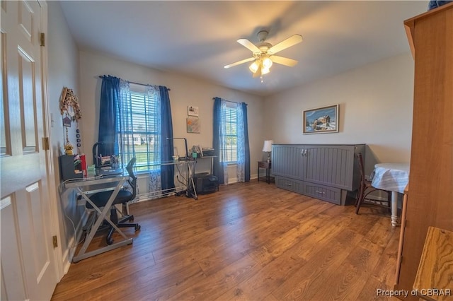 274 Meadow Dr, Tappahannock, VA 22560 - home office with wood finished floors, ceiling fan, and baseboards