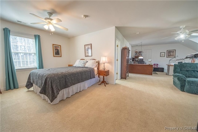 274 Meadow Dr, Tappahannock, VA 22560 - bedroom with light carpet, ceiling fan, and baseboards