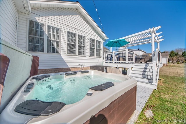 274 Meadow Dr, Tappahannock, VA 22560 - wooden deck featuring a hot tub and stairway