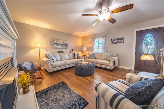 274 Meadow Dr, Tappahannock, VA 22560 - living room with ceiling fan, baseboards, and wood finished floors