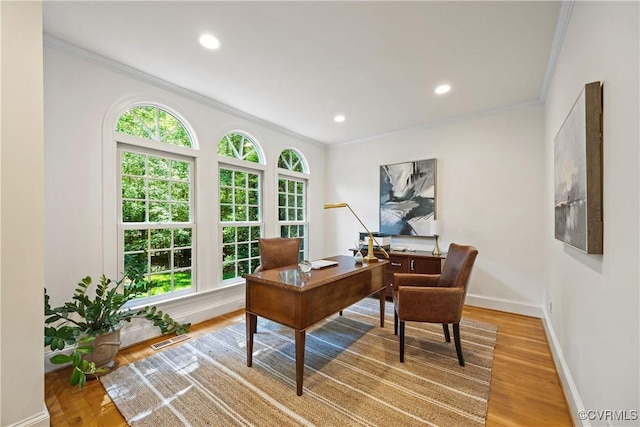 203 Randolph Square Ln, Richmond, VA 23238 - office space with crown molding, light wood-type flooring, baseboards, and recessed lighting