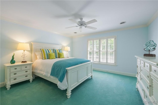 203 Randolph Square Ln, Richmond, VA 23238 - bedroom featuring carpet floors, ornamental molding, baseboards, and ceiling fan