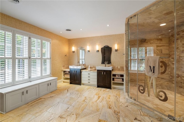 203 Randolph Square Ln, Richmond, VA 23238 - bathroom featuring vanity, a stall shower, and plenty of natural light